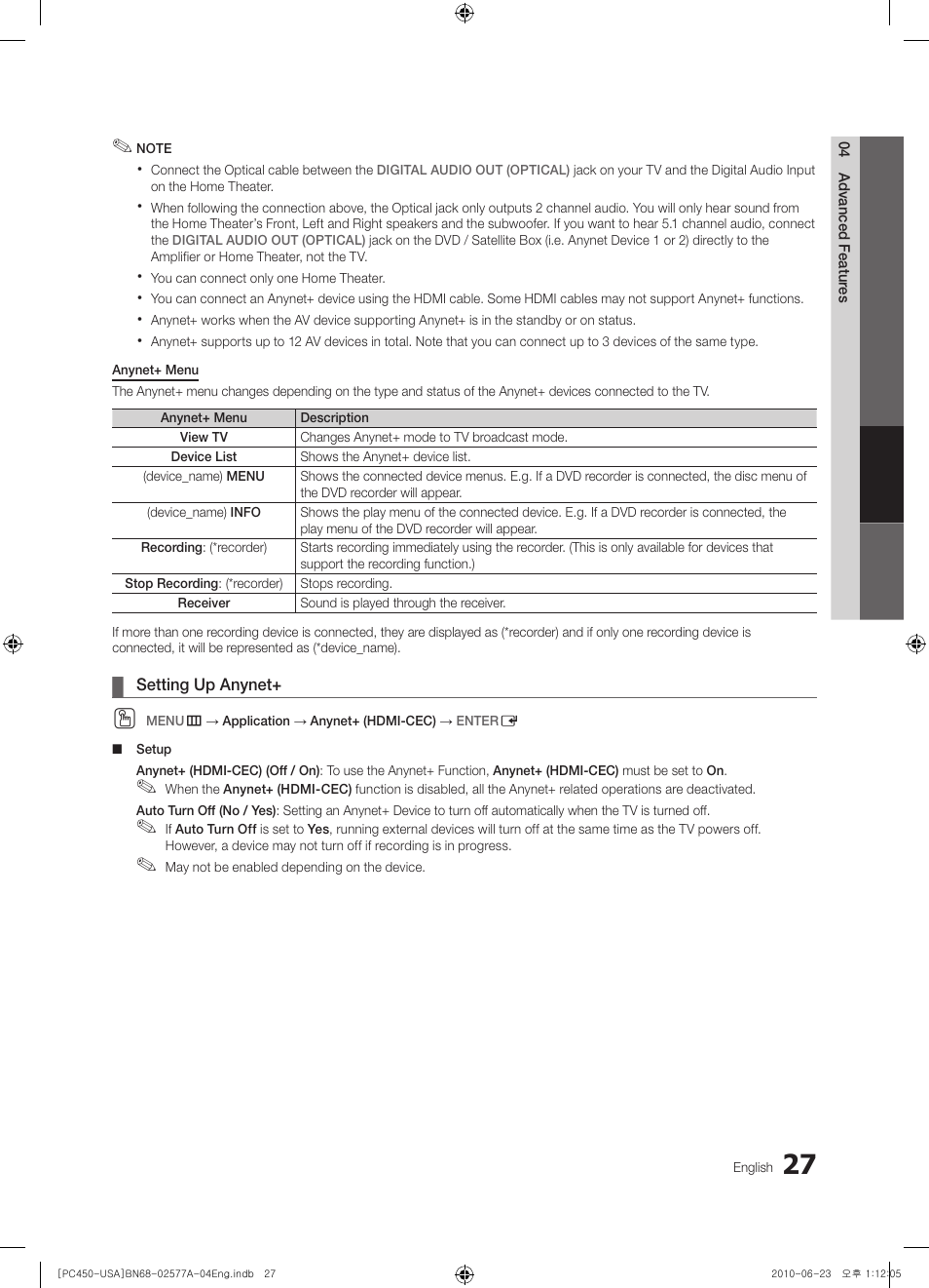 Setting up anynet | Samsung BN68-02577A-04 User Manual | Page 27 / 38