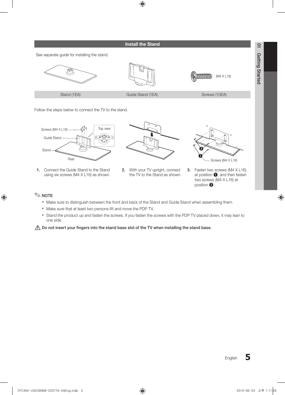 Install the stand | Samsung BN68-02577A-04 User Manual | Page 5 / 38