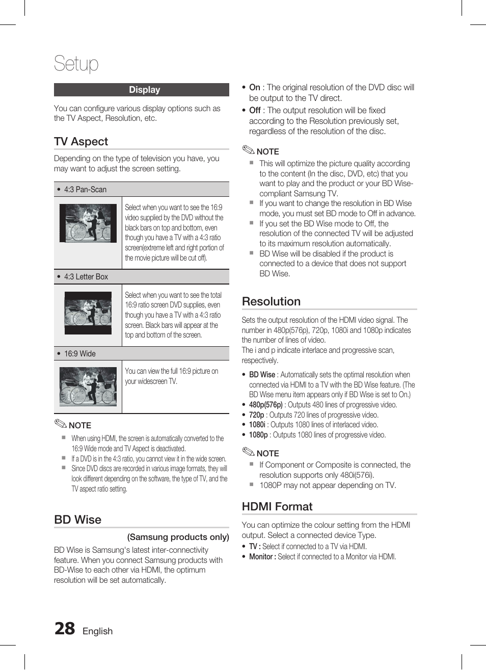 Display, Setup | Samsung AH68-02269K User Manual | Page 28 / 48
