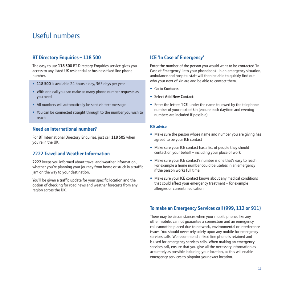 Useful numbers | Samsung BT FUSION P200 User Manual | Page 23 / 24