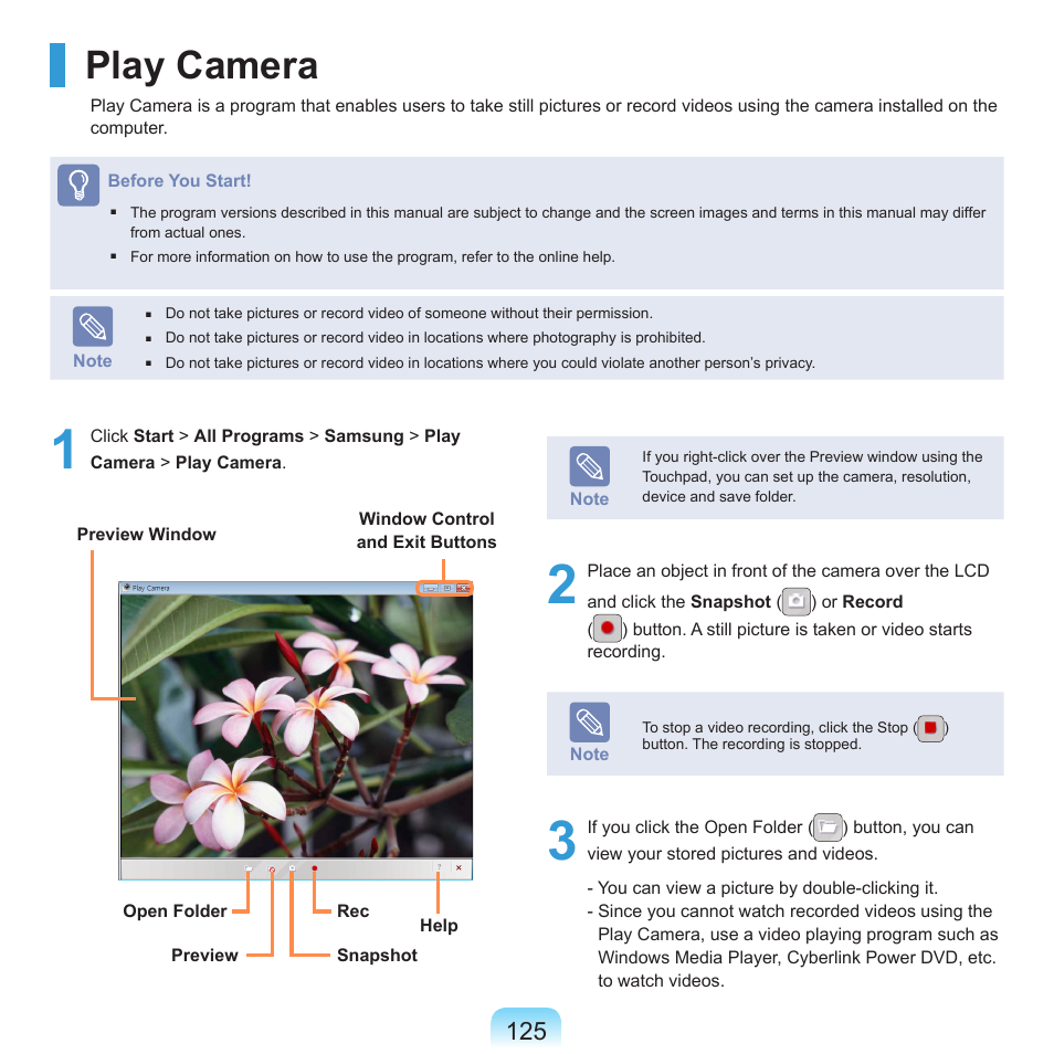 Play camera | Samsung R70 User Manual | Page 126 / 196