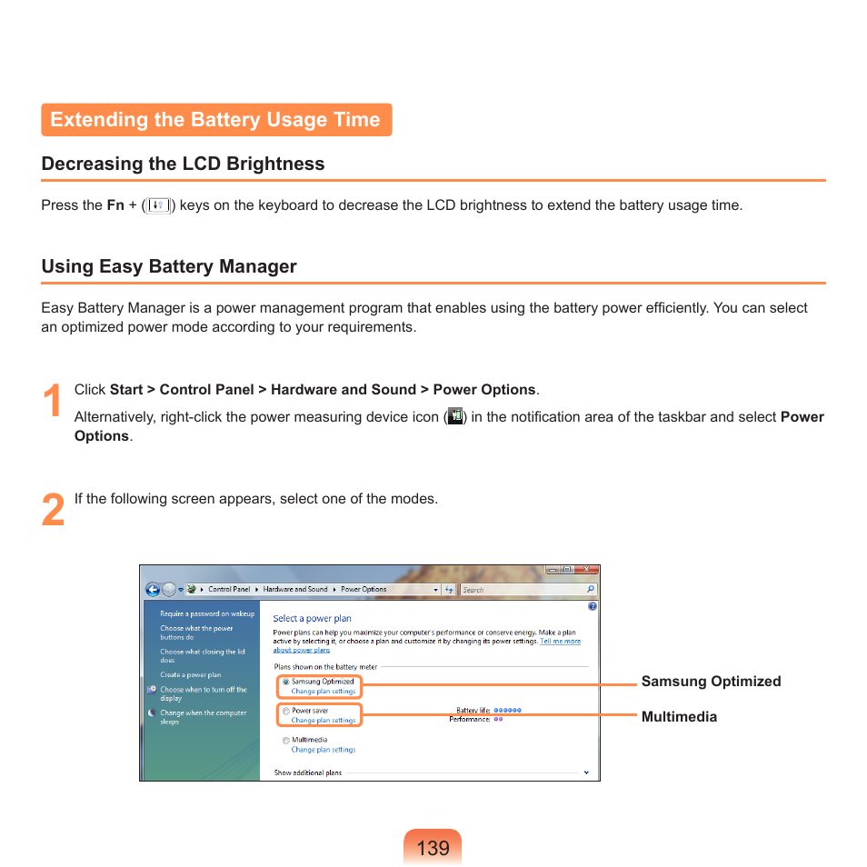 Extending the battery usage time | Samsung R70 User Manual | Page 140 / 196