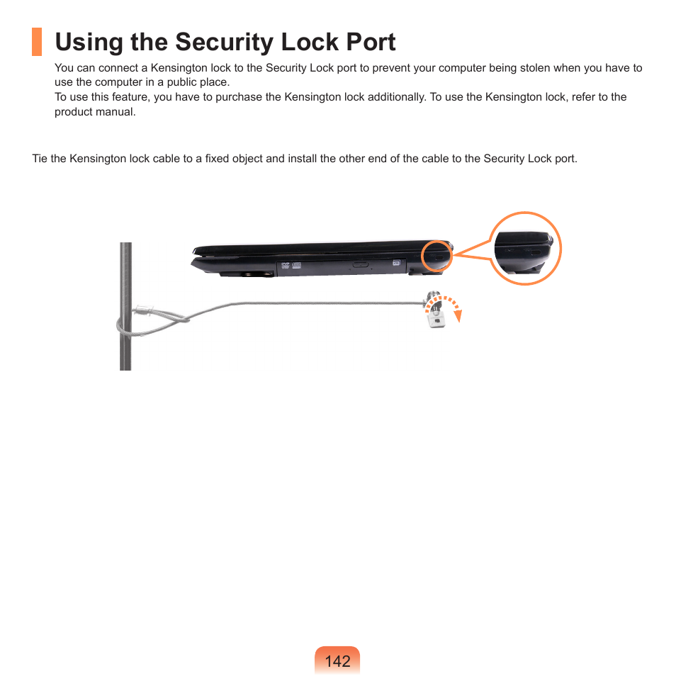 Using the security lock port | Samsung R70 User Manual | Page 143 / 196