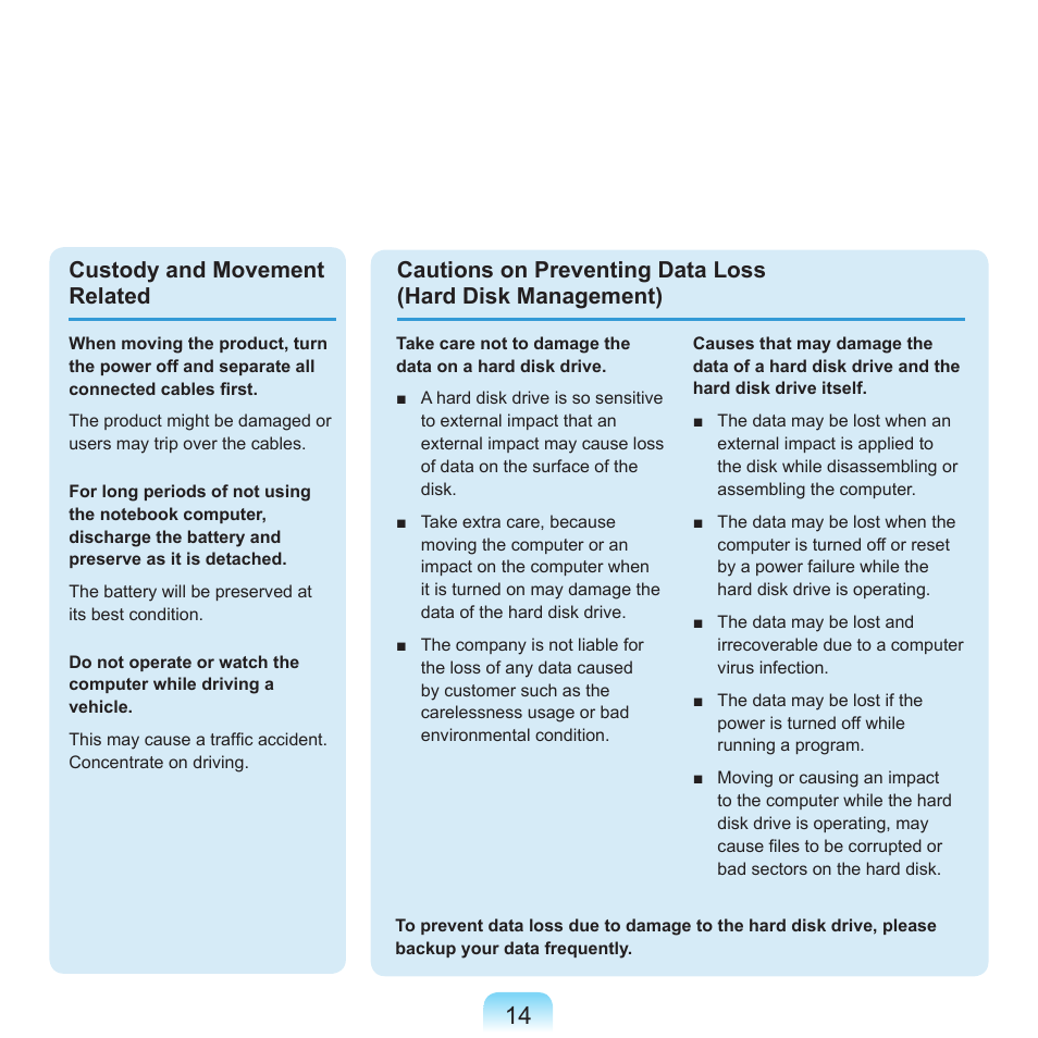 Custody and movement related | Samsung R70 User Manual | Page 15 / 196