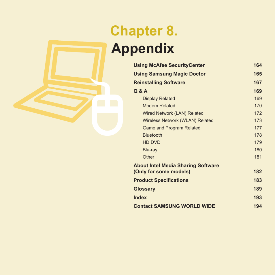 Chapter 8. appendix | Samsung R70 User Manual | Page 164 / 196