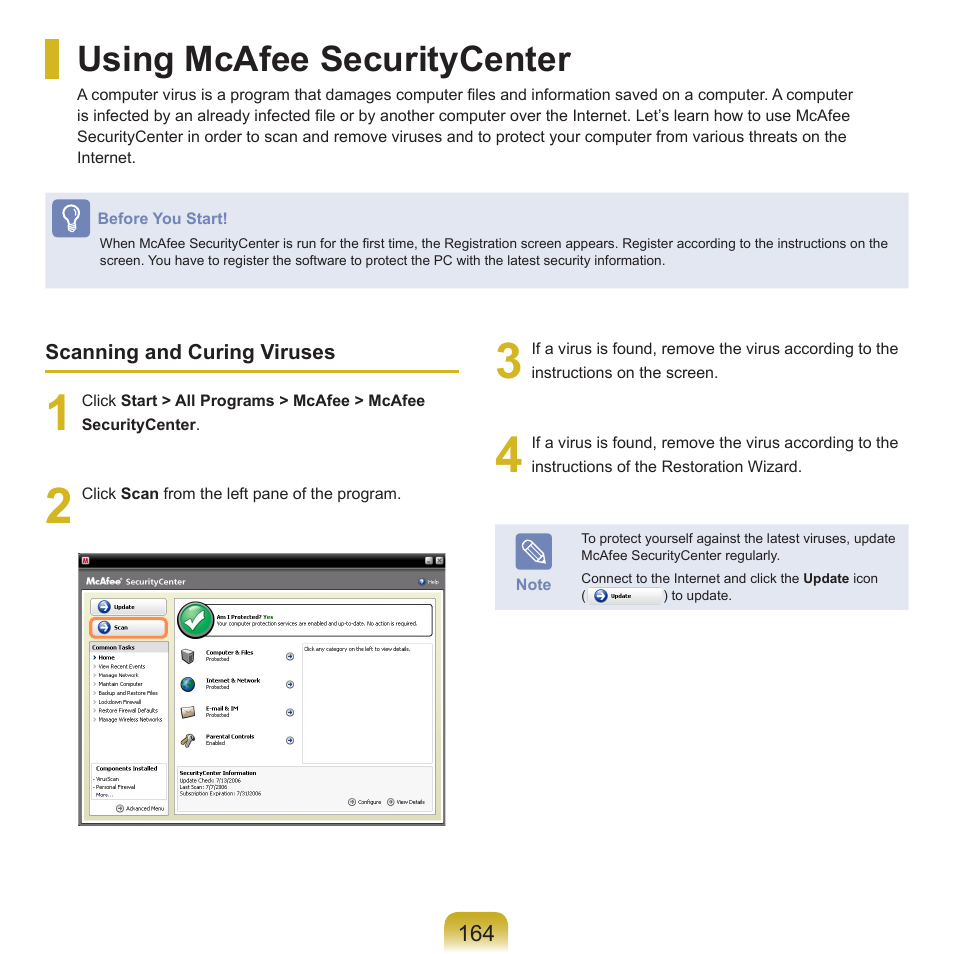 Using mcafee securitycenter | Samsung R70 User Manual | Page 165 / 196