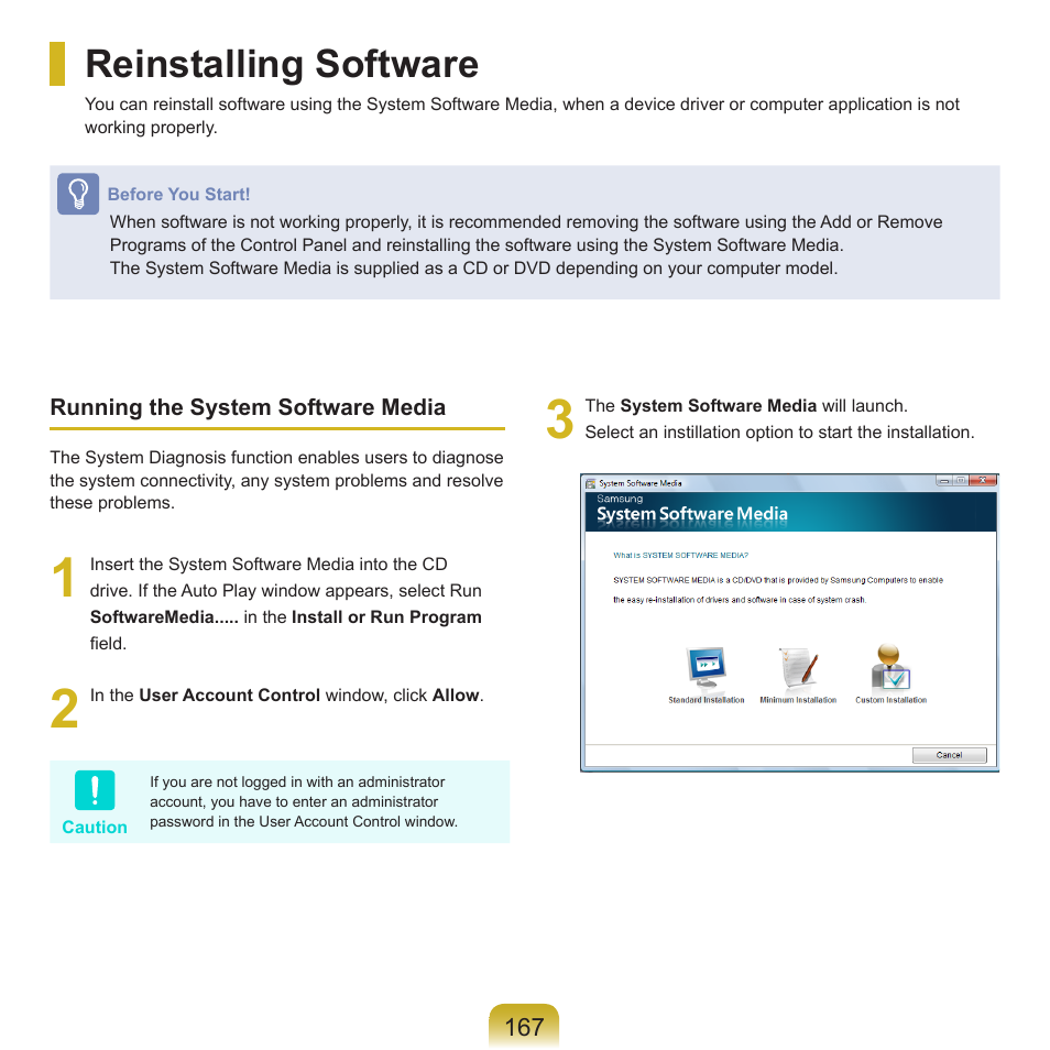 Reinstalling software | Samsung R70 User Manual | Page 168 / 196