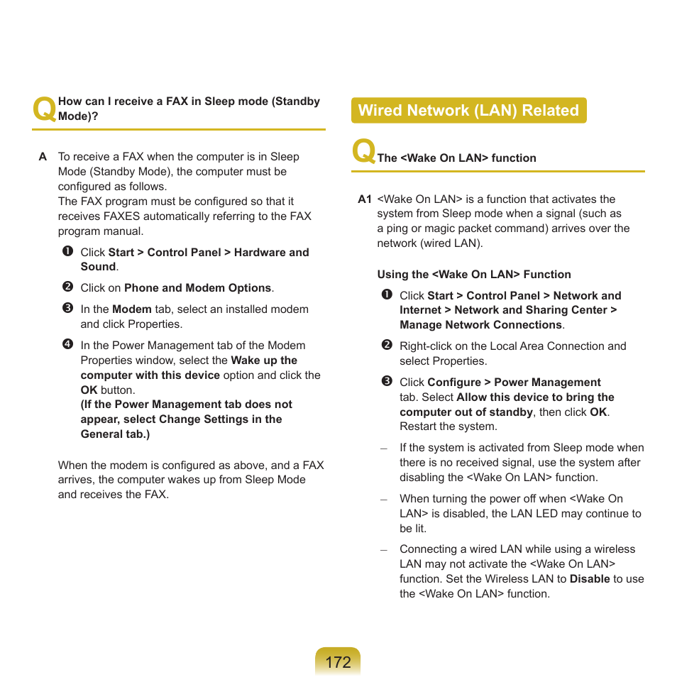 Wired network (lan) related | Samsung R70 User Manual | Page 173 / 196