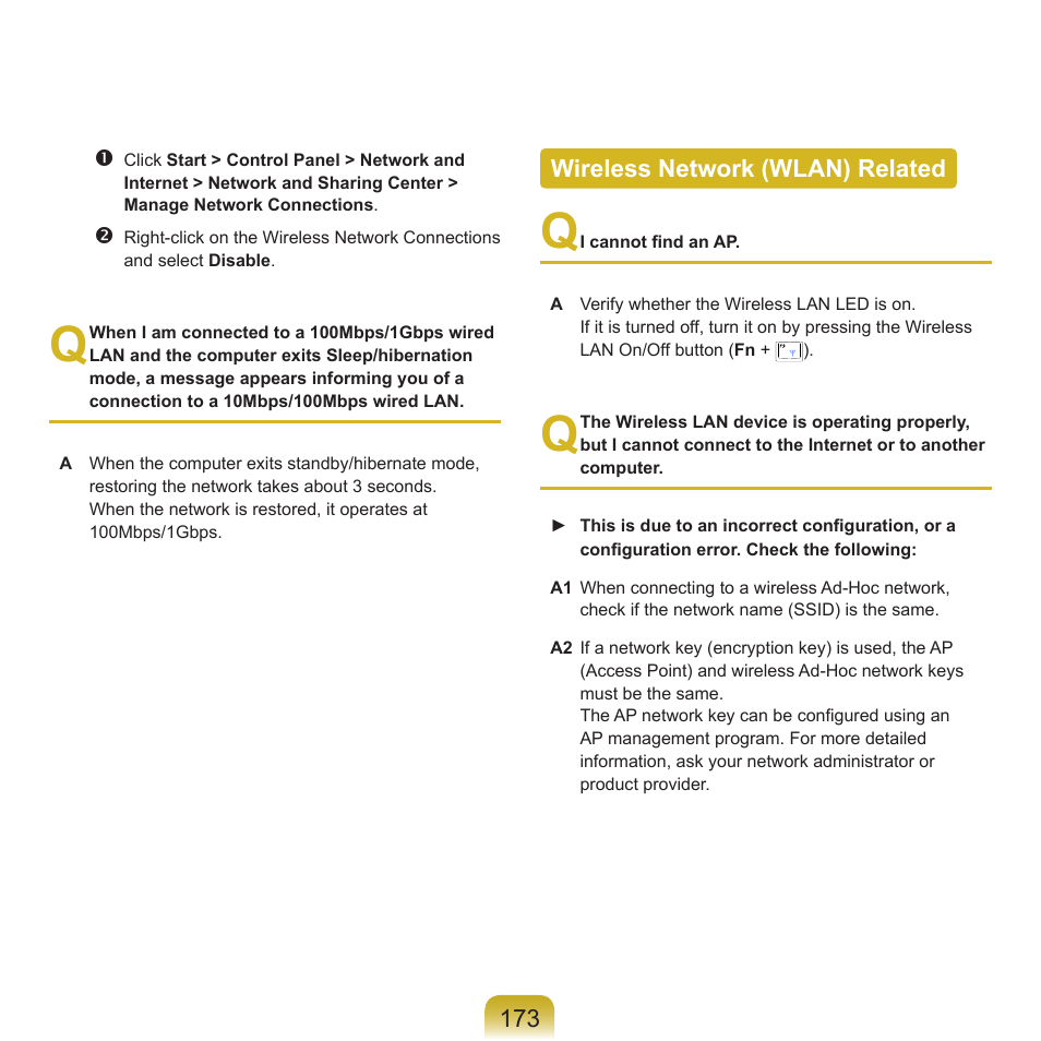 Wireless network (wlan) related | Samsung R70 User Manual | Page 174 / 196
