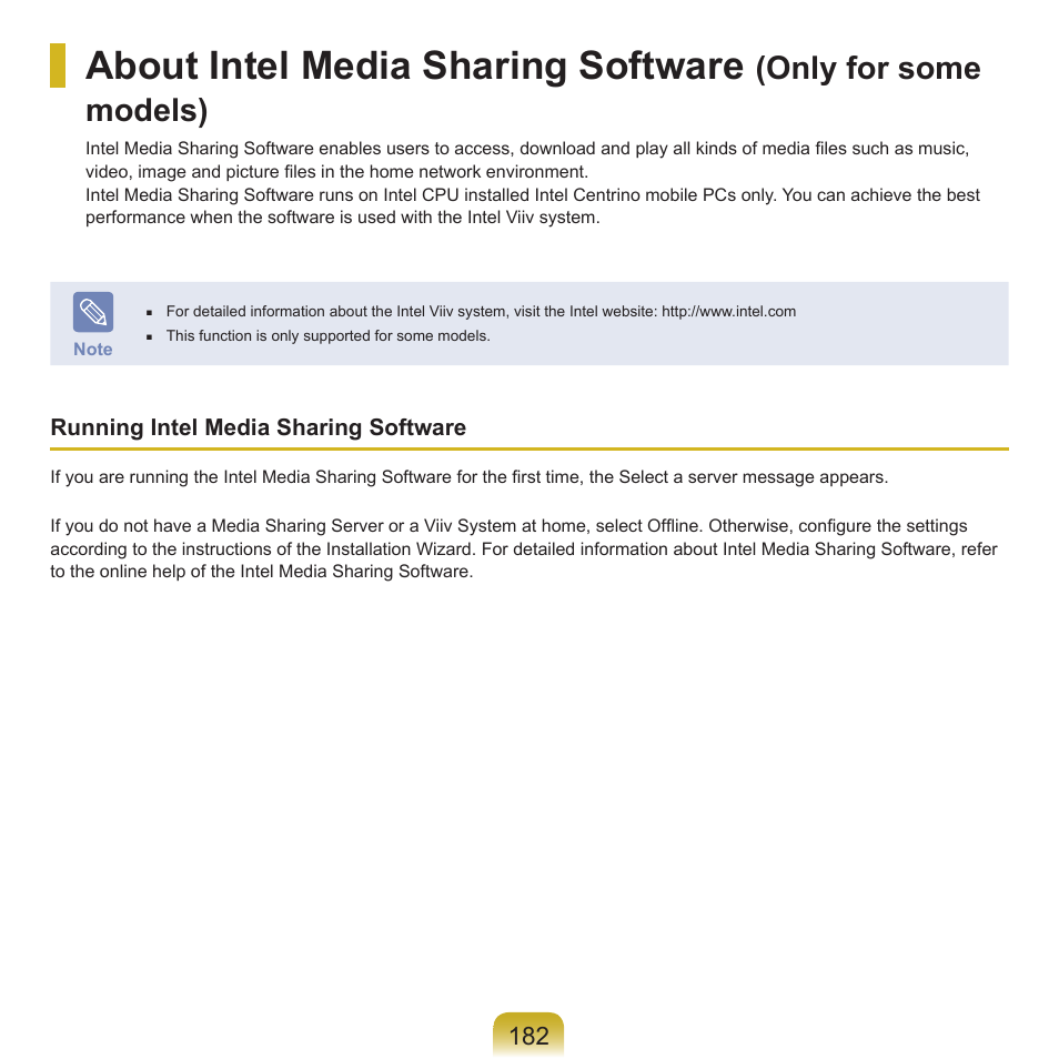 About intel media sharing software, Only for some models) | Samsung R70 User Manual | Page 183 / 196