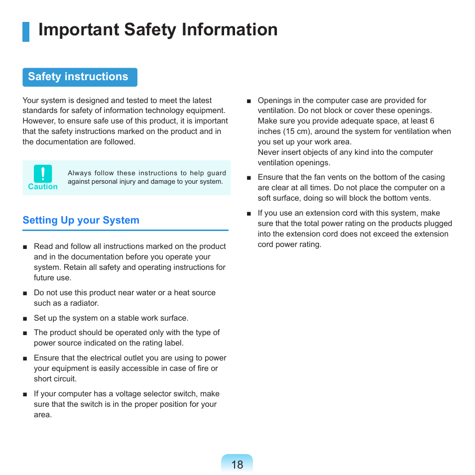 Important safety information, Safety instructions | Samsung R70 User Manual | Page 19 / 196