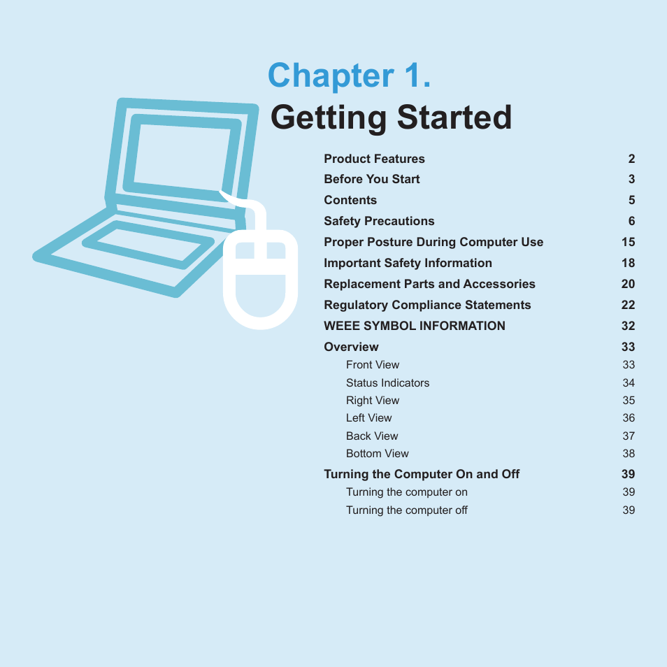 Chapter 1. getting started | Samsung R70 User Manual | Page 2 / 196