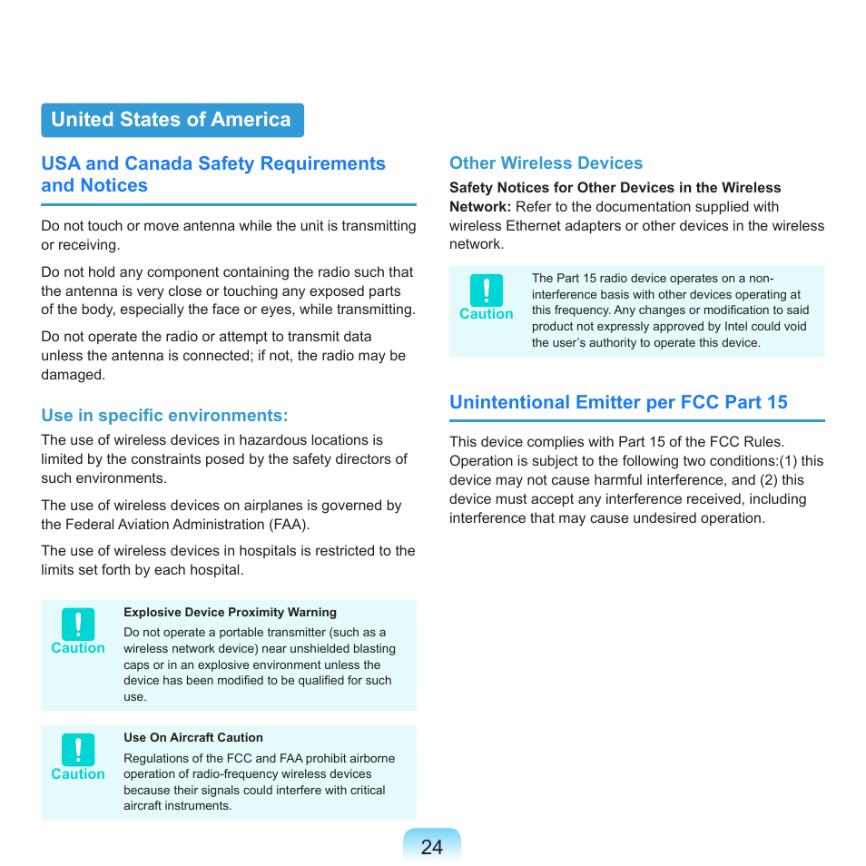 United states of america, Usa and canada safety requirements and notices, Unintentional emitter per fcc part 15 | Samsung R70 User Manual | Page 25 / 196