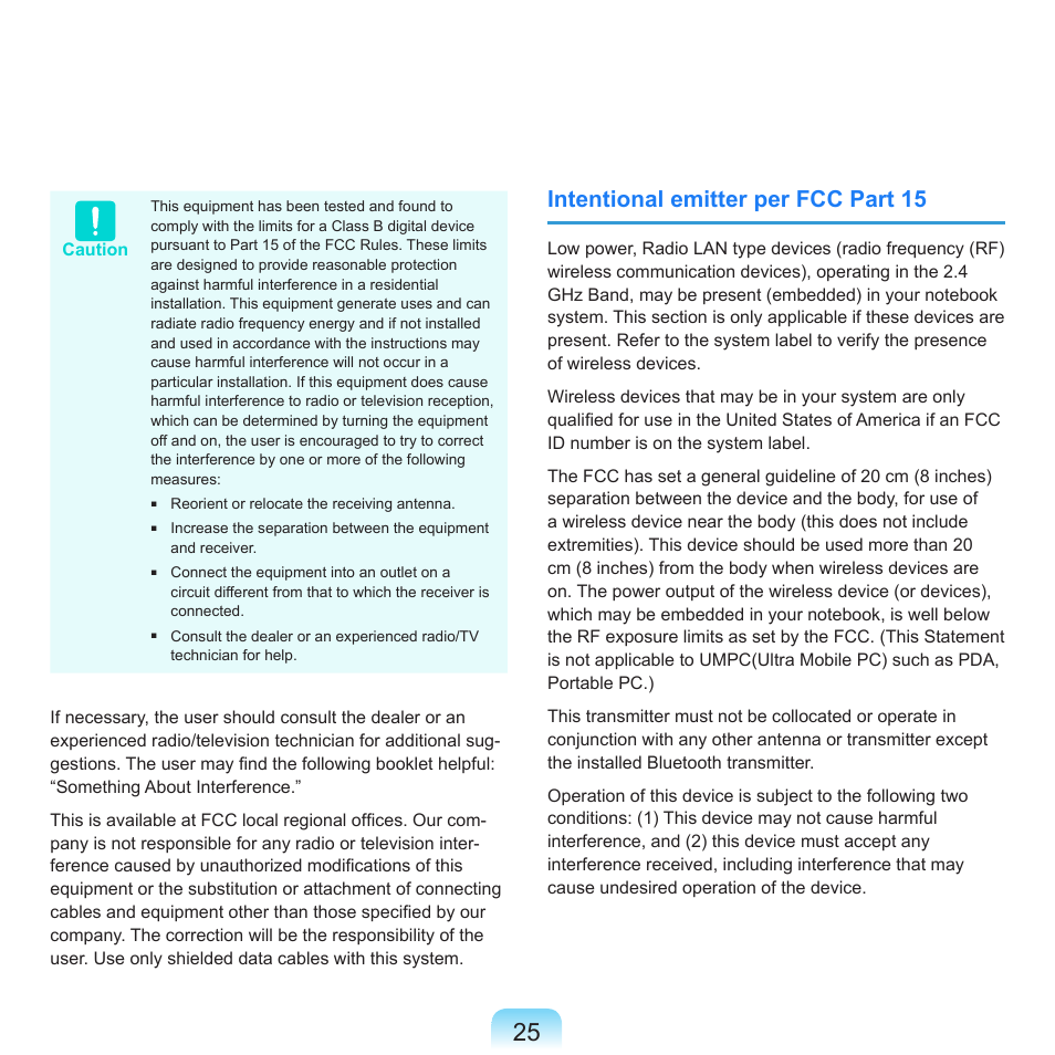 Intentional emitter per fcc part 15 | Samsung R70 User Manual | Page 26 / 196