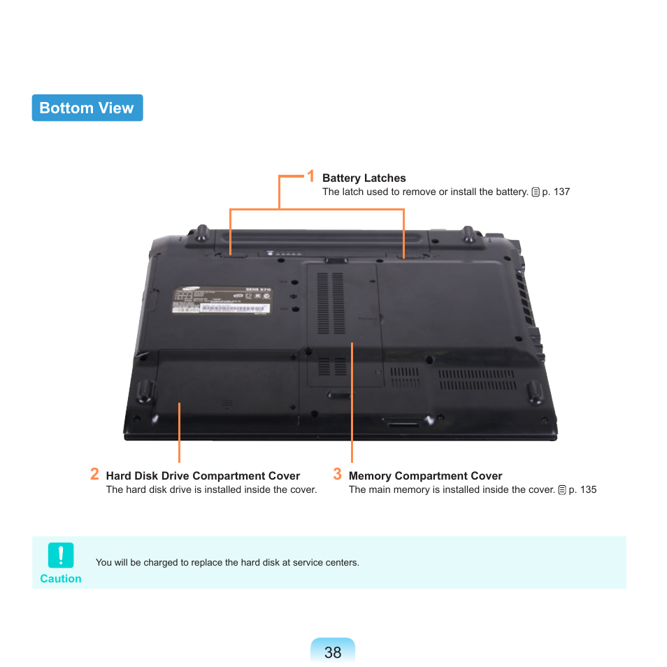 Bottom view, 38 bottom view | Samsung R70 User Manual | Page 39 / 196