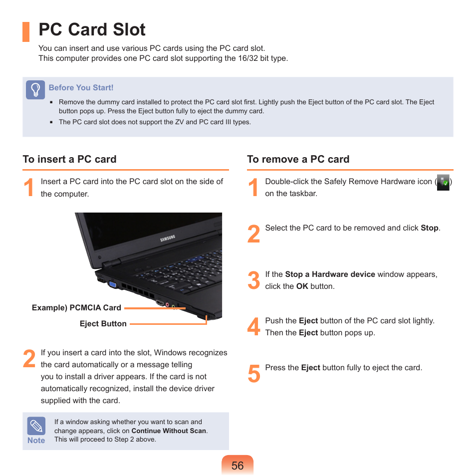 Pc card slot | Samsung R70 User Manual | Page 57 / 196