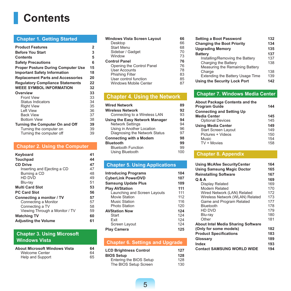 Samsung R70 User Manual | Page 6 / 196