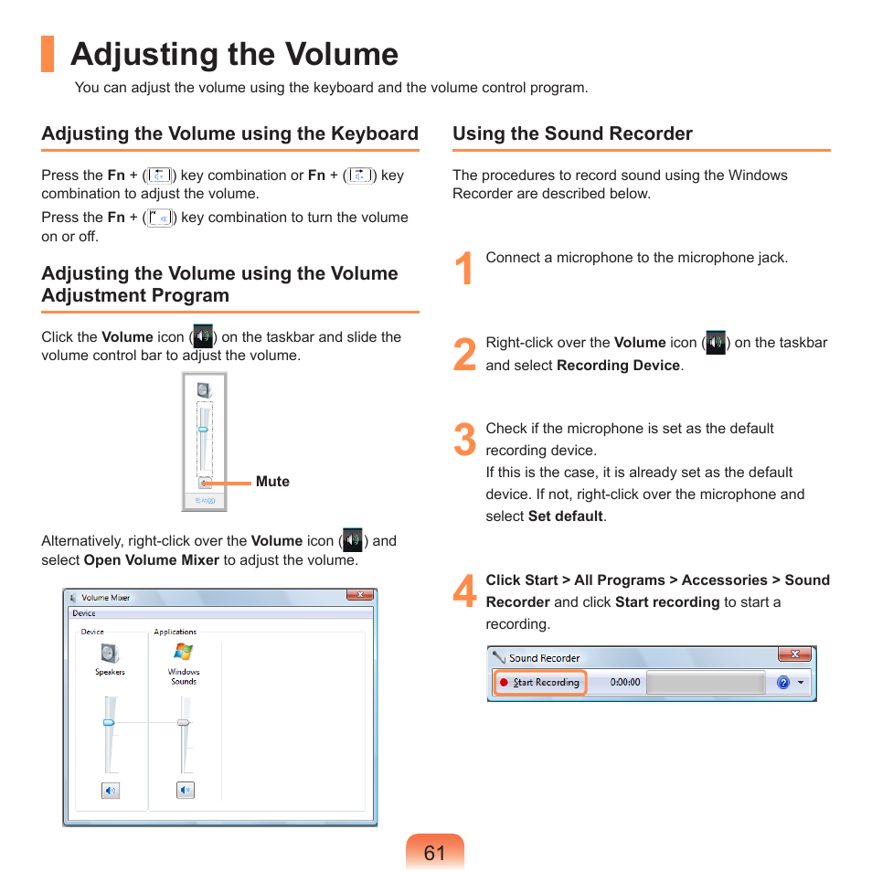 Adjusting the volume | Samsung R70 User Manual | Page 62 / 196