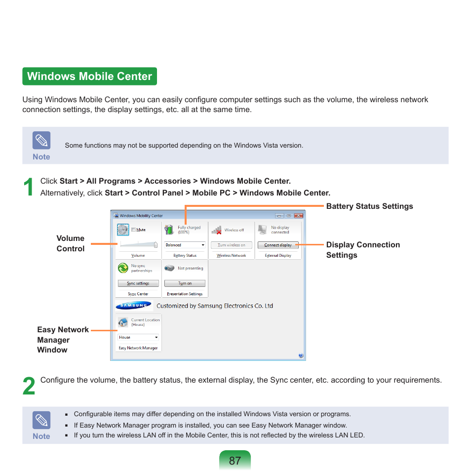 Windows mobile center, 87 windows mobile center | Samsung R70 User Manual | Page 88 / 196