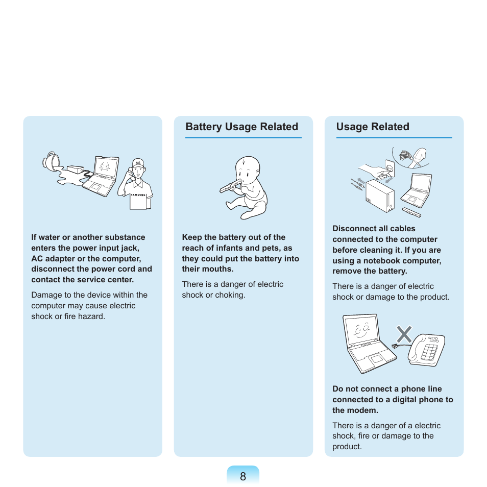 Battery usage related, Usage related | Samsung R70 User Manual | Page 9 / 196