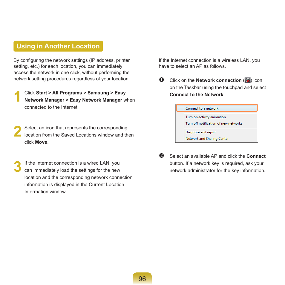 Using in another location | Samsung R70 User Manual | Page 97 / 196