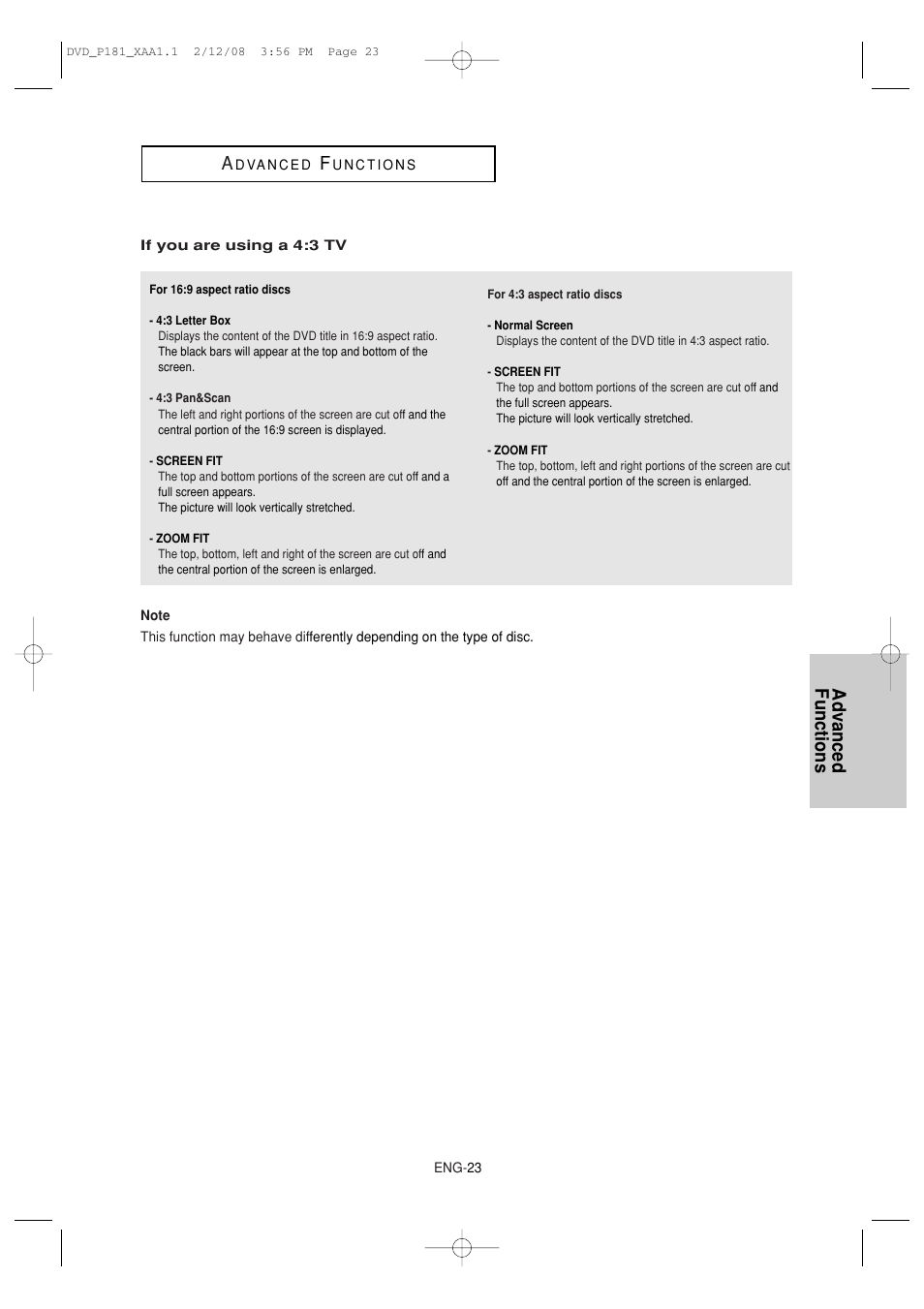 Advanced functions advanced functions a | Samsung DVD-P181 User Manual | Page 23 / 55