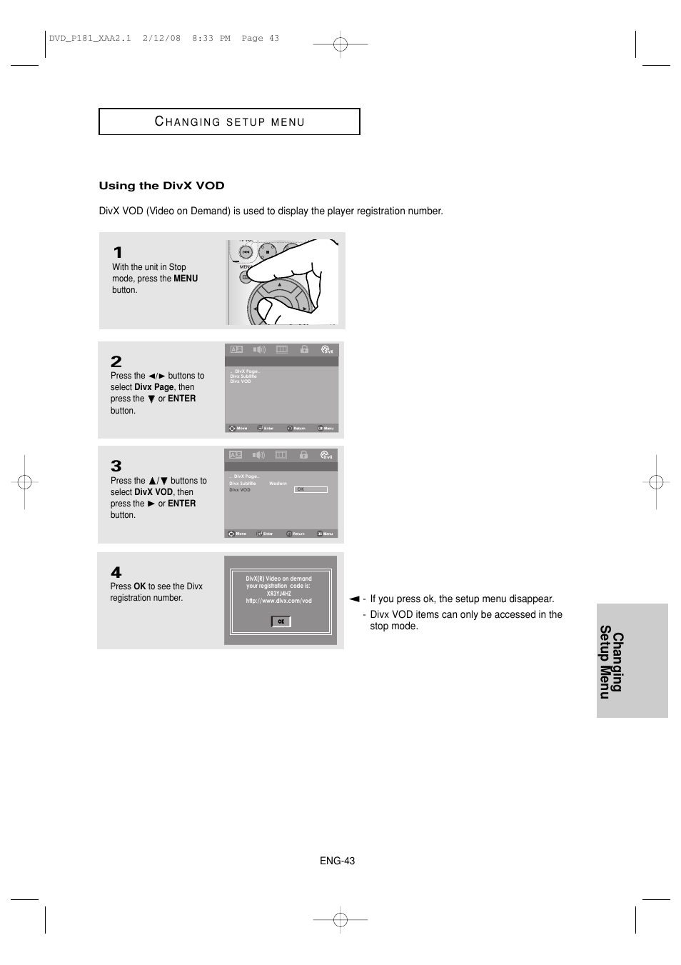 Changing setup menu c | Samsung DVD-P181 User Manual | Page 43 / 55