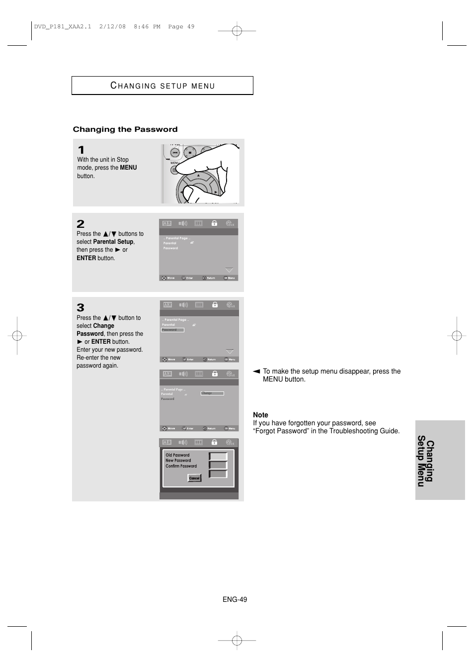 Changing setup menu c | Samsung DVD-P181 User Manual | Page 49 / 55