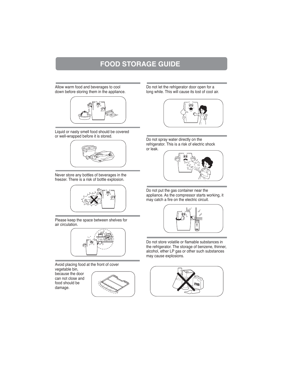 Cleaning accessories, Food storage guide | Samsung RA21F/RA21V User Manual | Page 6 / 8