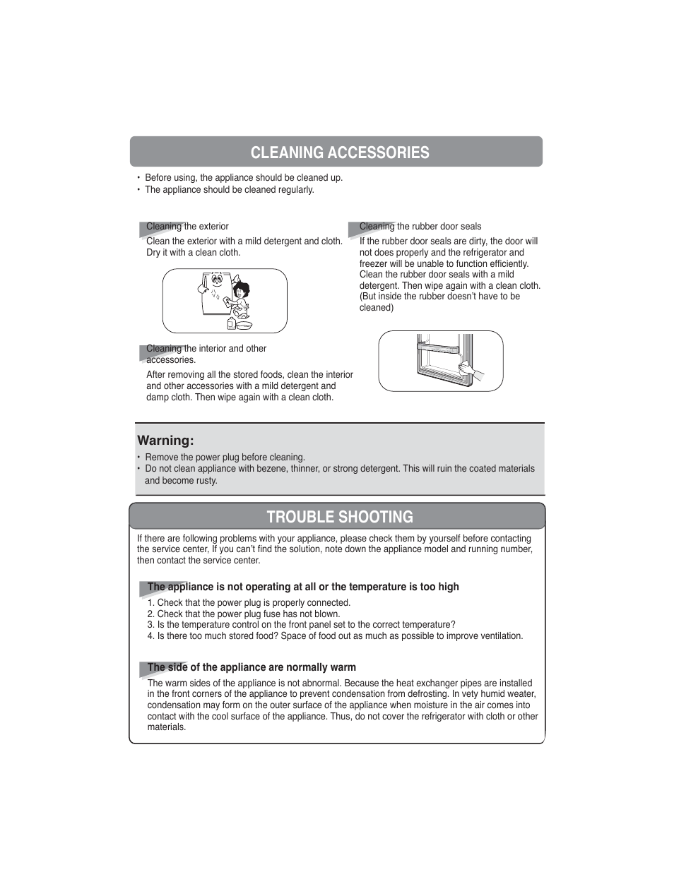 Trouble shooting, Additional tips for proper usage, Cleaning accessories | Samsung RA21F/RA21V User Manual | Page 7 / 8
