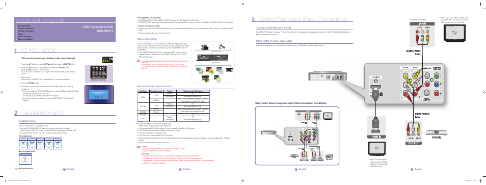 Samsung DVD-VR375 User Manual | 2 pages