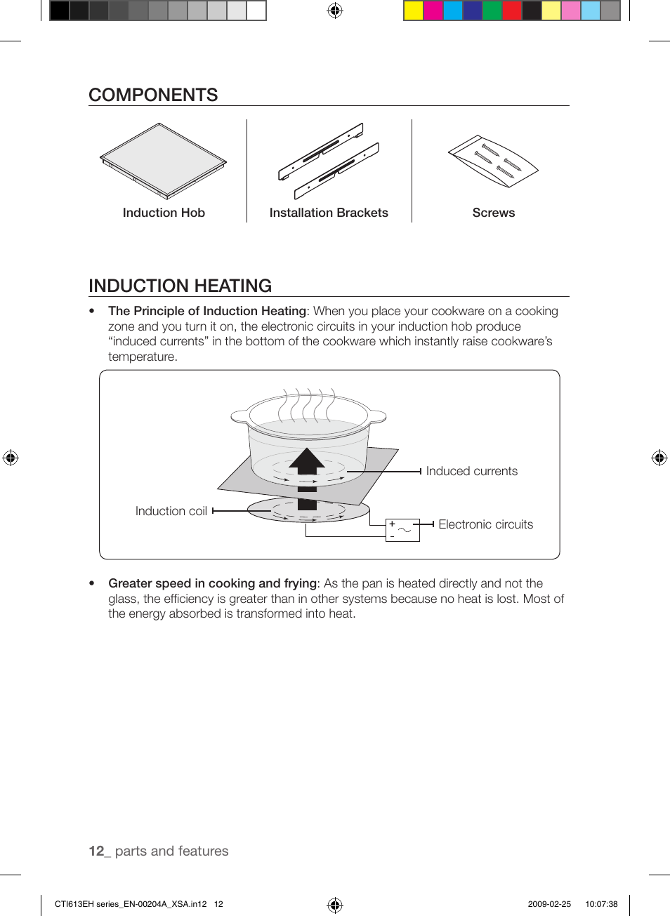 Components, Induction heating | Samsung CTI613EH User Manual | Page 12 / 28