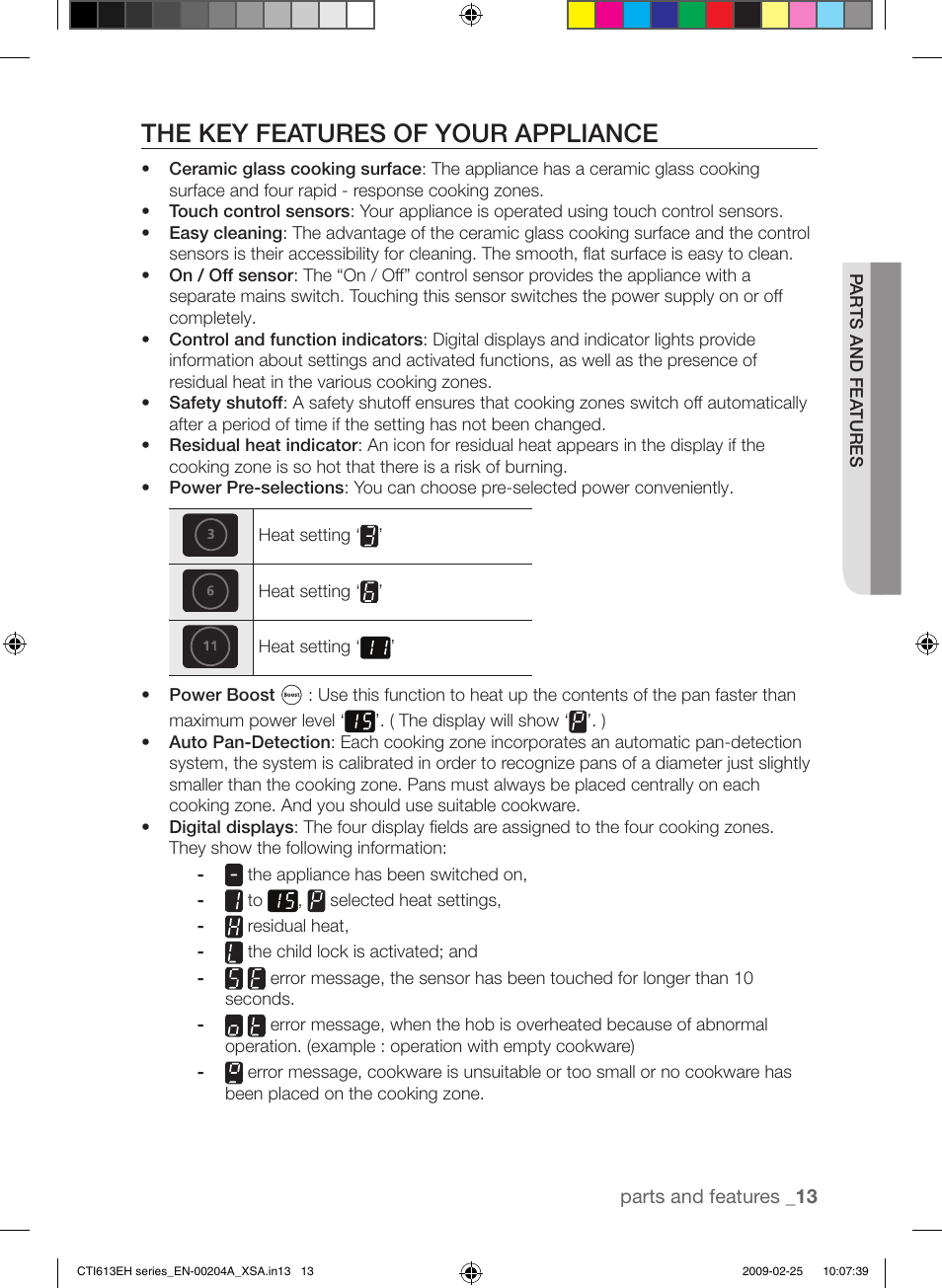 The key features of your appliance | Samsung CTI613EH User Manual | Page 13 / 28