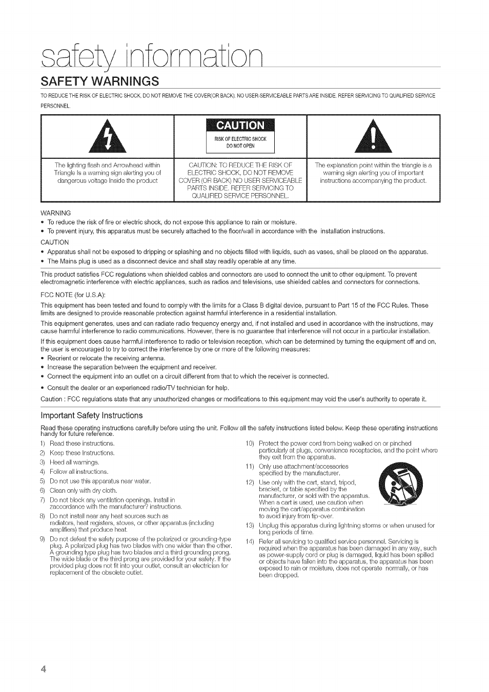 Safety warnings, 01v in ormn, Important safety instructions | Samsung HW-C450 User Manual | Page 4 / 21