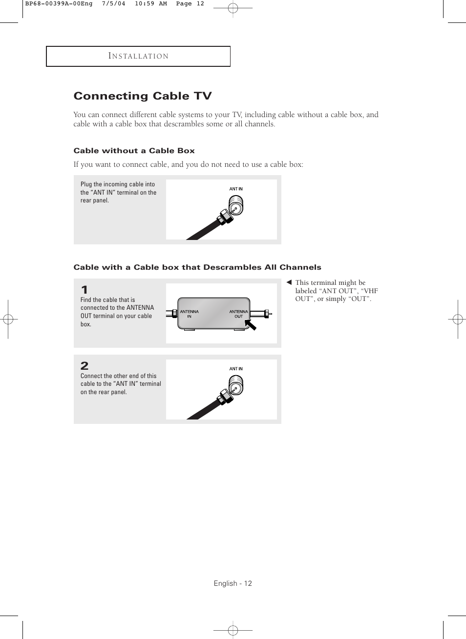 Connecting cable tv | Samsung HC P4241W User Manual | Page 12 / 59