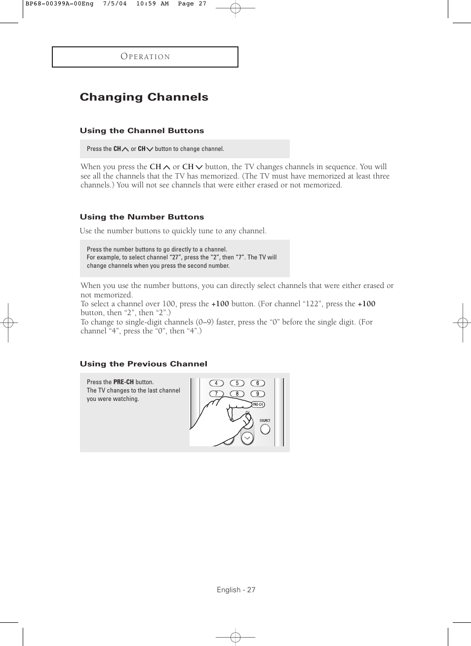 Changing channels | Samsung HC P4241W User Manual | Page 27 / 59