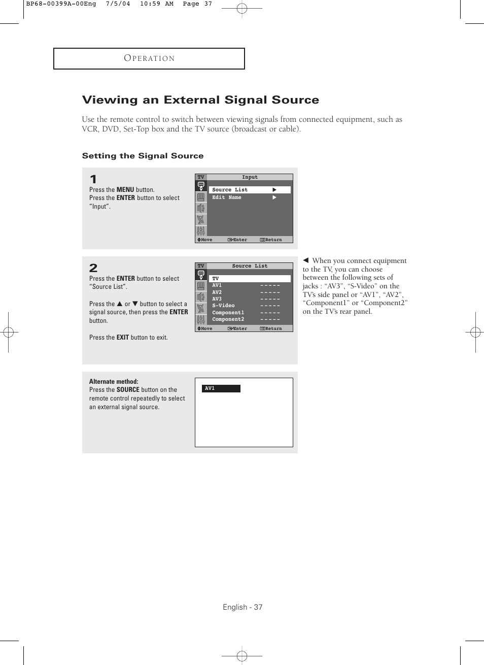 Viewing an external signal source | Samsung HC P4241W User Manual | Page 37 / 59