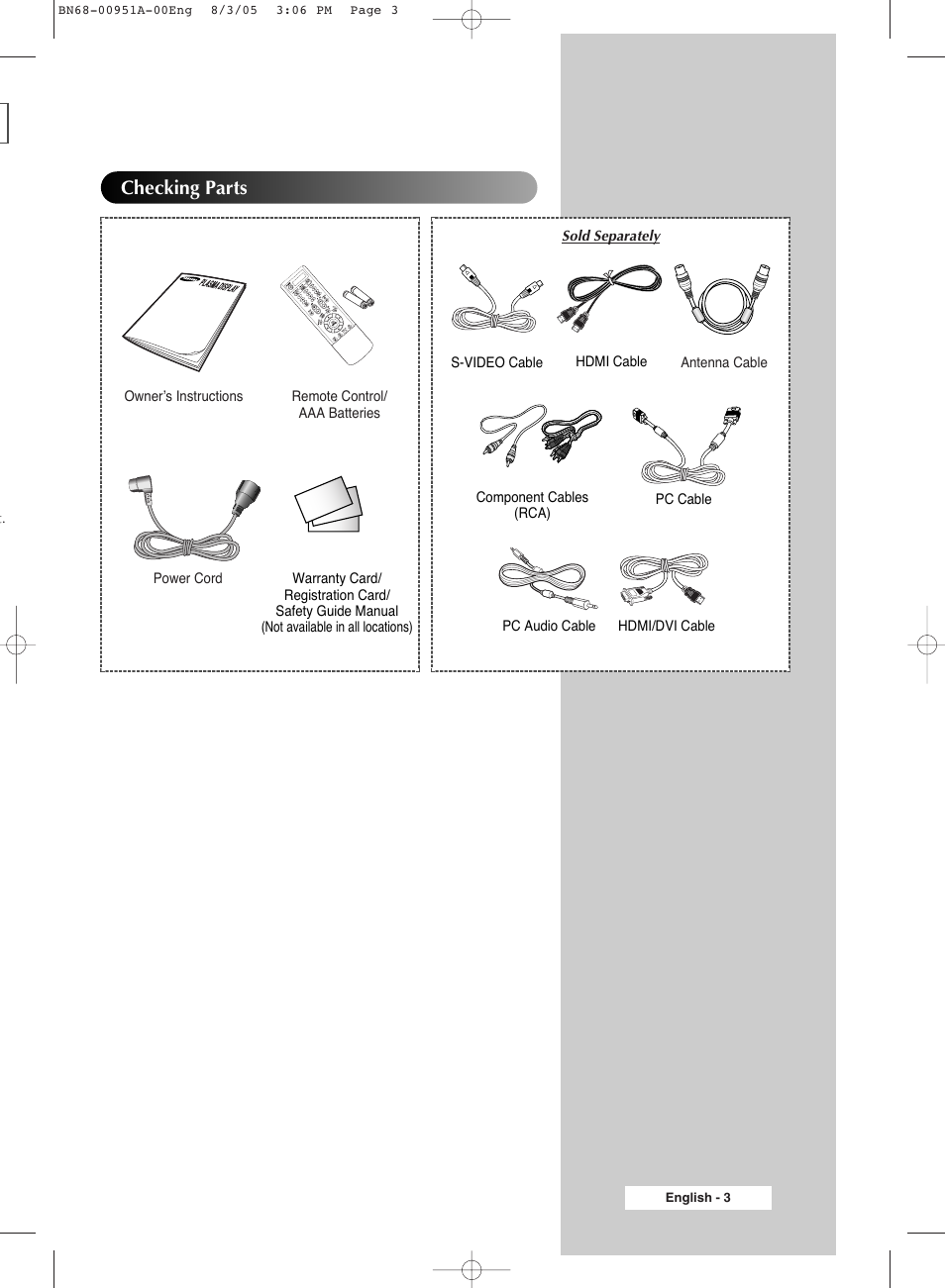 Checking parts | Samsung BN68-00951A-00 User Manual | Page 3 / 68