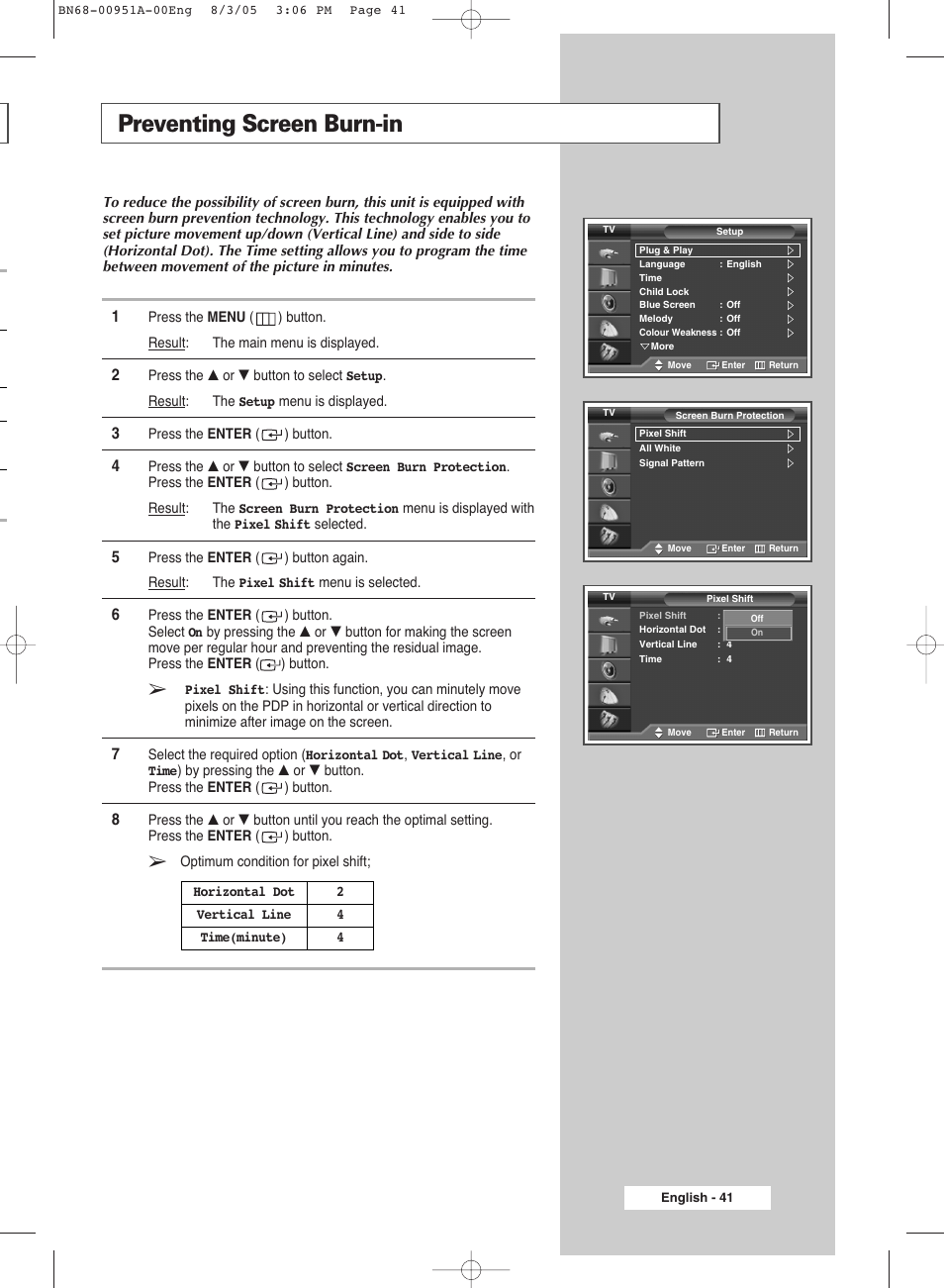 Preventing screen burn-in | Samsung BN68-00951A-00 User Manual | Page 41 / 68