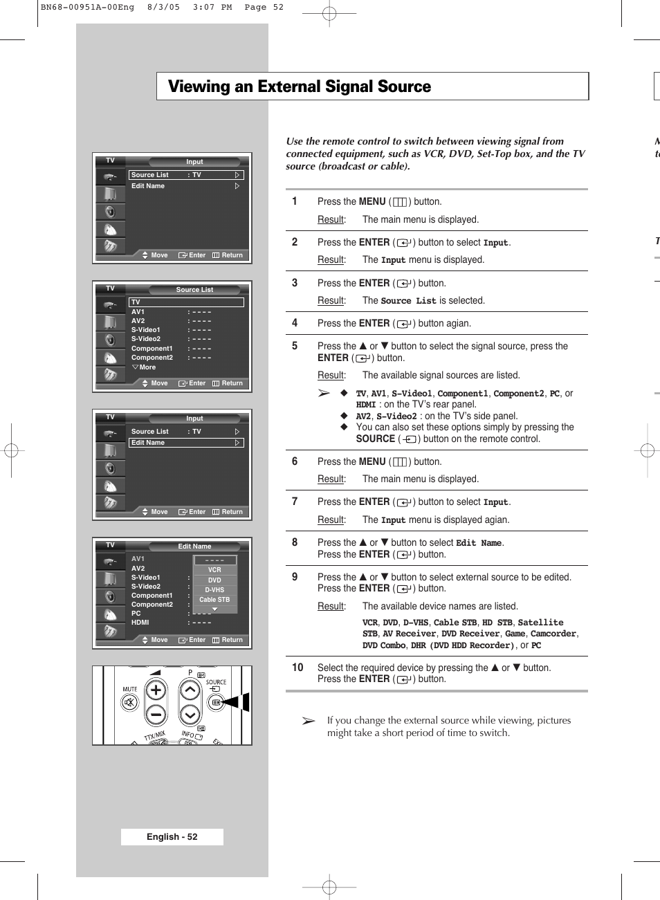 Viewing an external signal source | Samsung BN68-00951A-00 User Manual | Page 52 / 68