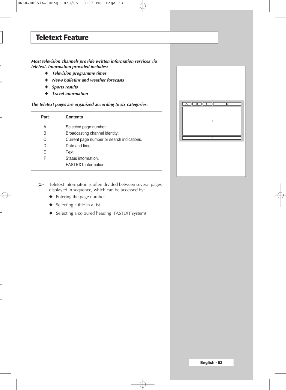 Using the teletext feature, Teletext feature | Samsung BN68-00951A-00 User Manual | Page 53 / 68