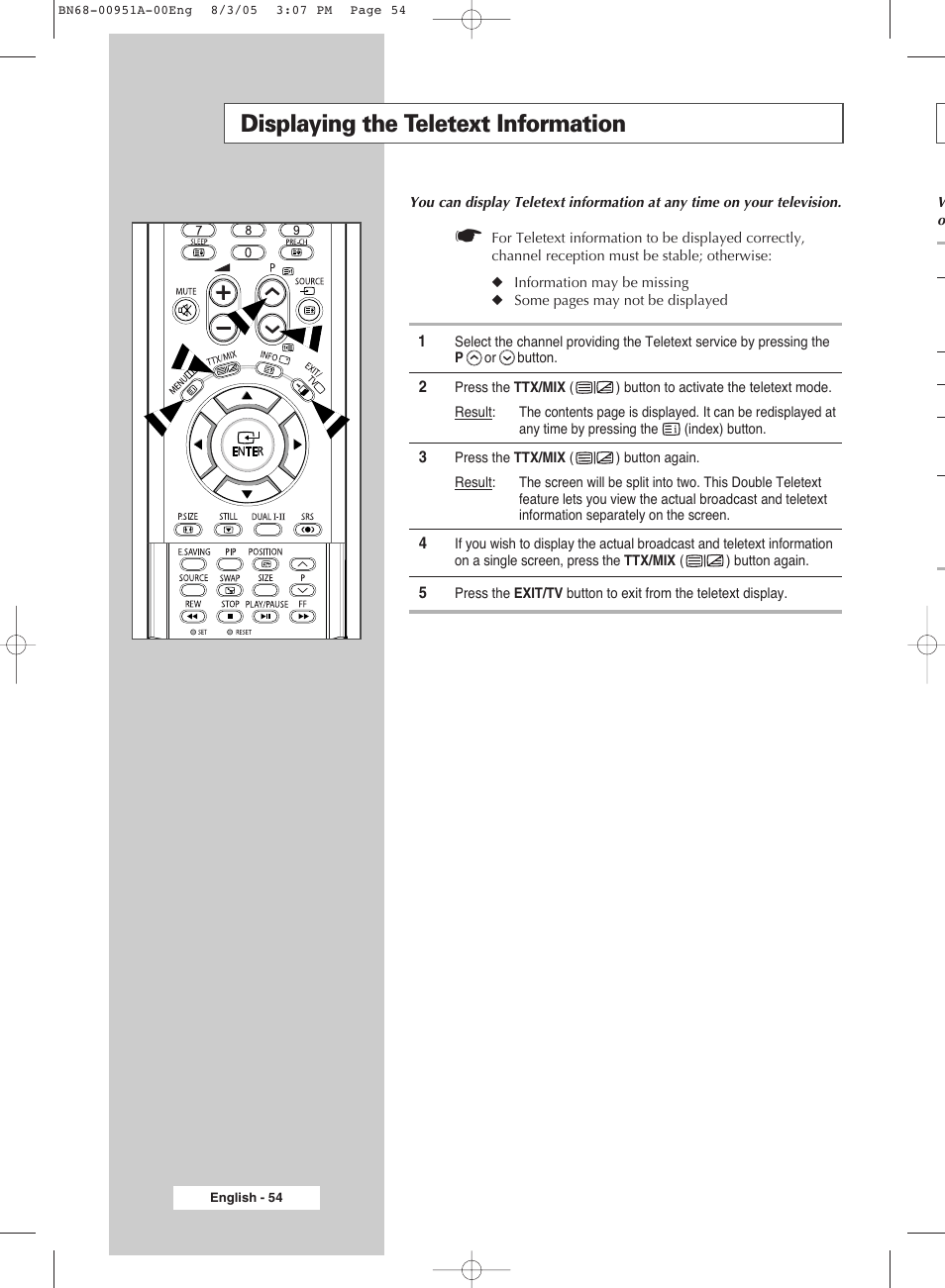 Displaying the teletext information | Samsung BN68-00951A-00 User Manual | Page 54 / 68