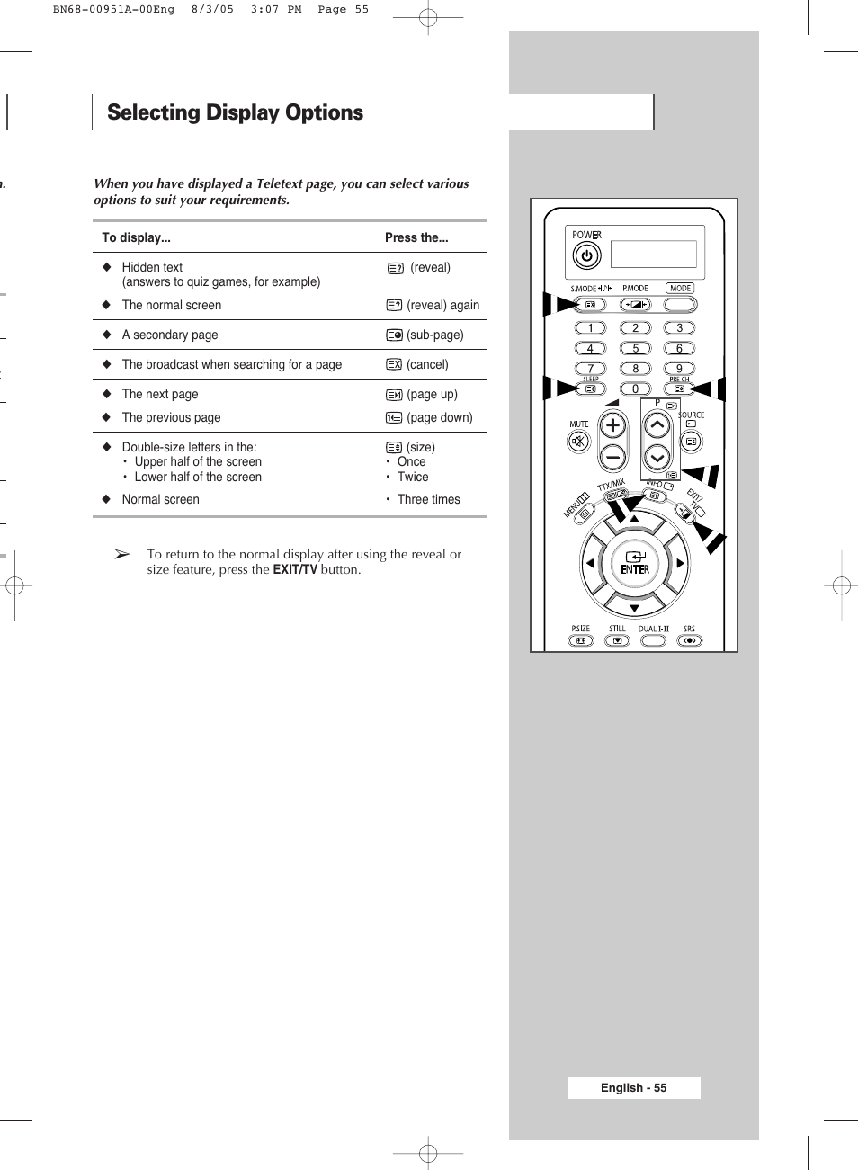 Selecting display options | Samsung BN68-00951A-00 User Manual | Page 55 / 68