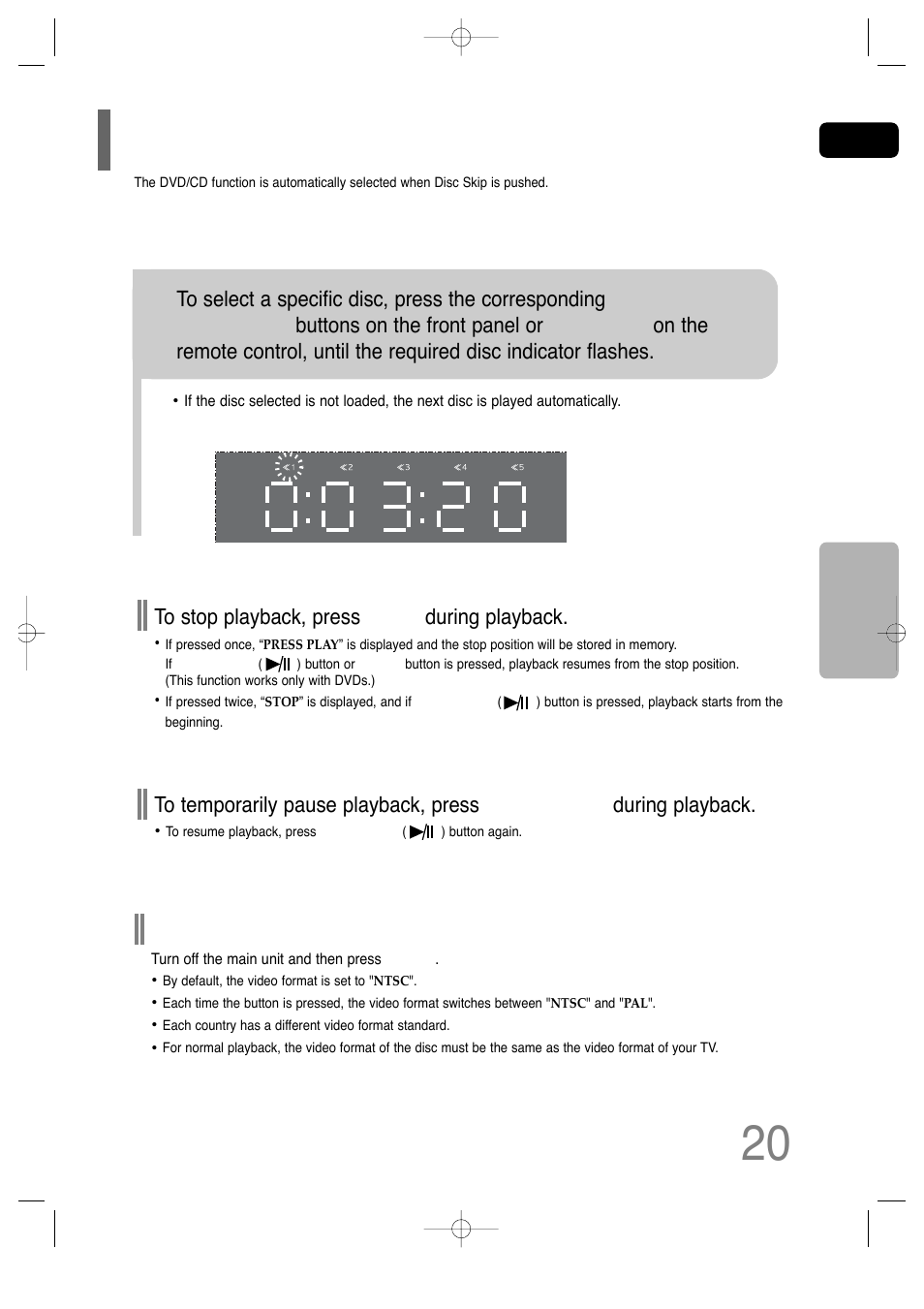 Selecting a disc in the disc changer, Selecting the video format | Samsung HT-P29 User Manual | Page 22 / 69
