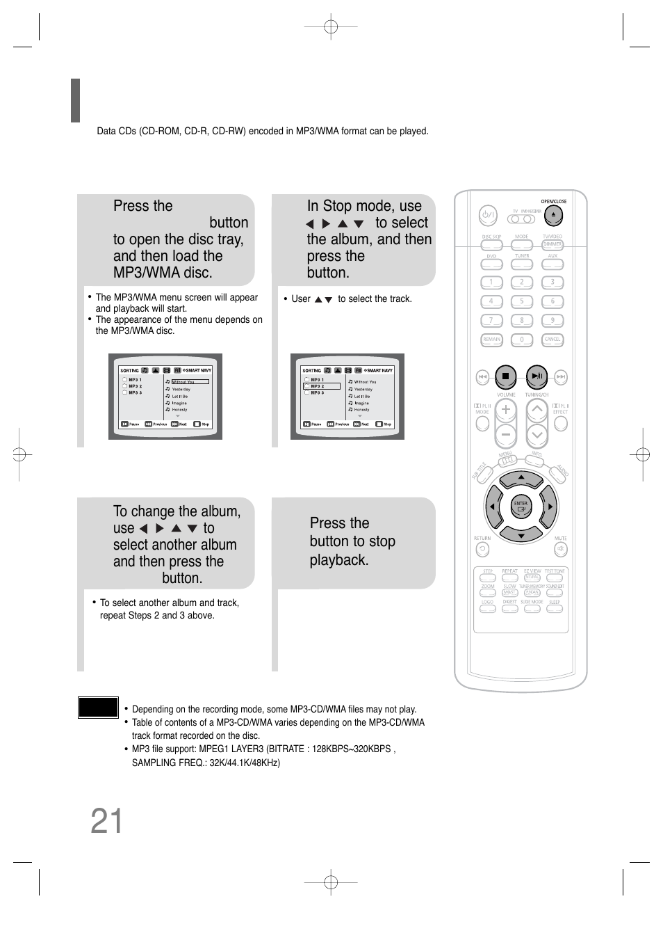 Mp3-cd playback 21 | Samsung HT-P29 User Manual | Page 23 / 69