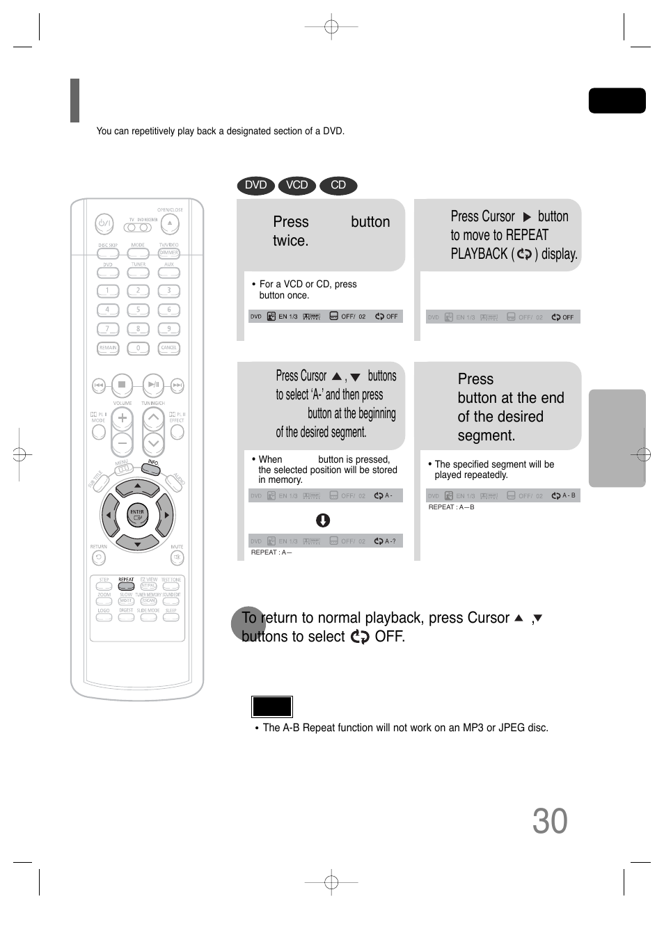 A-b repeat playback | Samsung HT-P29 User Manual | Page 32 / 69