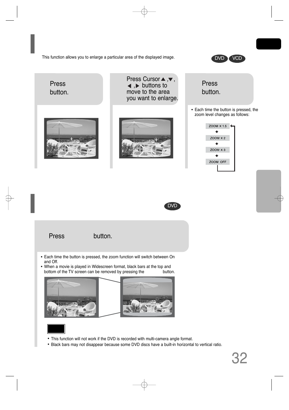 Zoom (screen enlarge) function ez view function | Samsung HT-P29 User Manual | Page 34 / 69