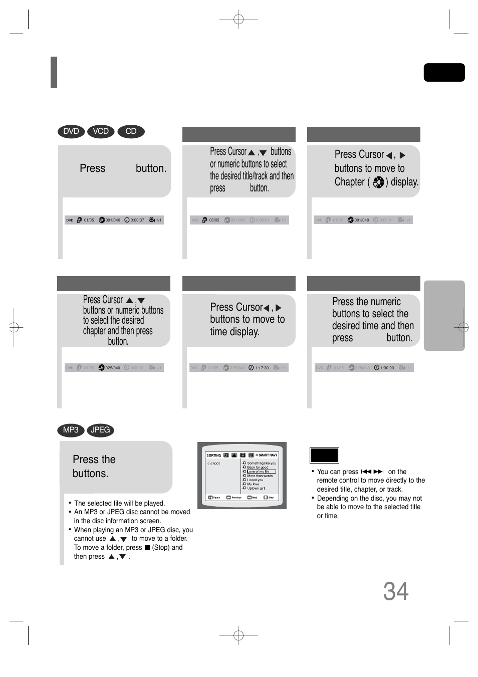 Moving directly to a scene/song | Samsung HT-P29 User Manual | Page 36 / 69