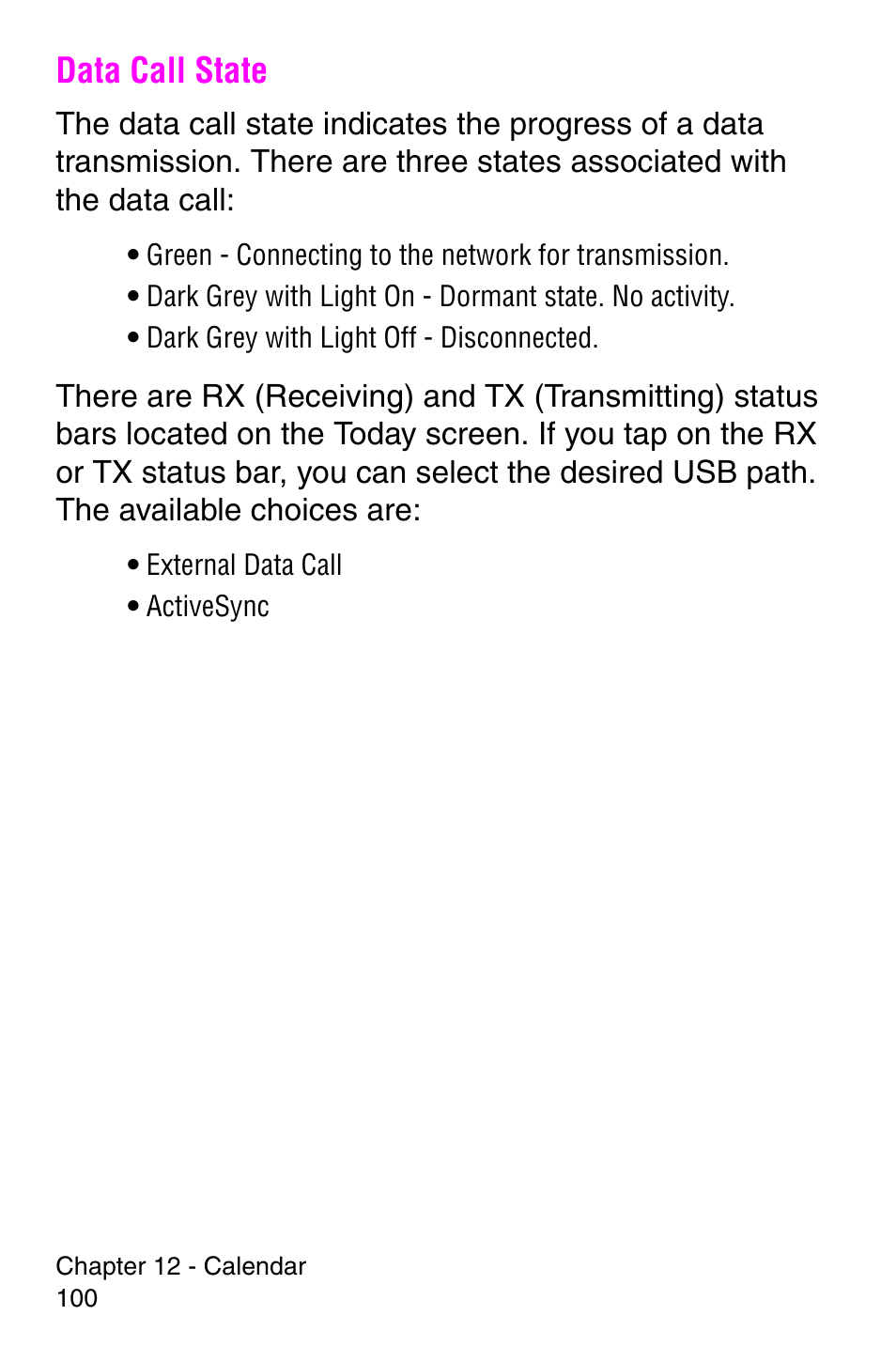 Data call state | Samsung SCH-i700 Series User Manual | Page 100 / 194