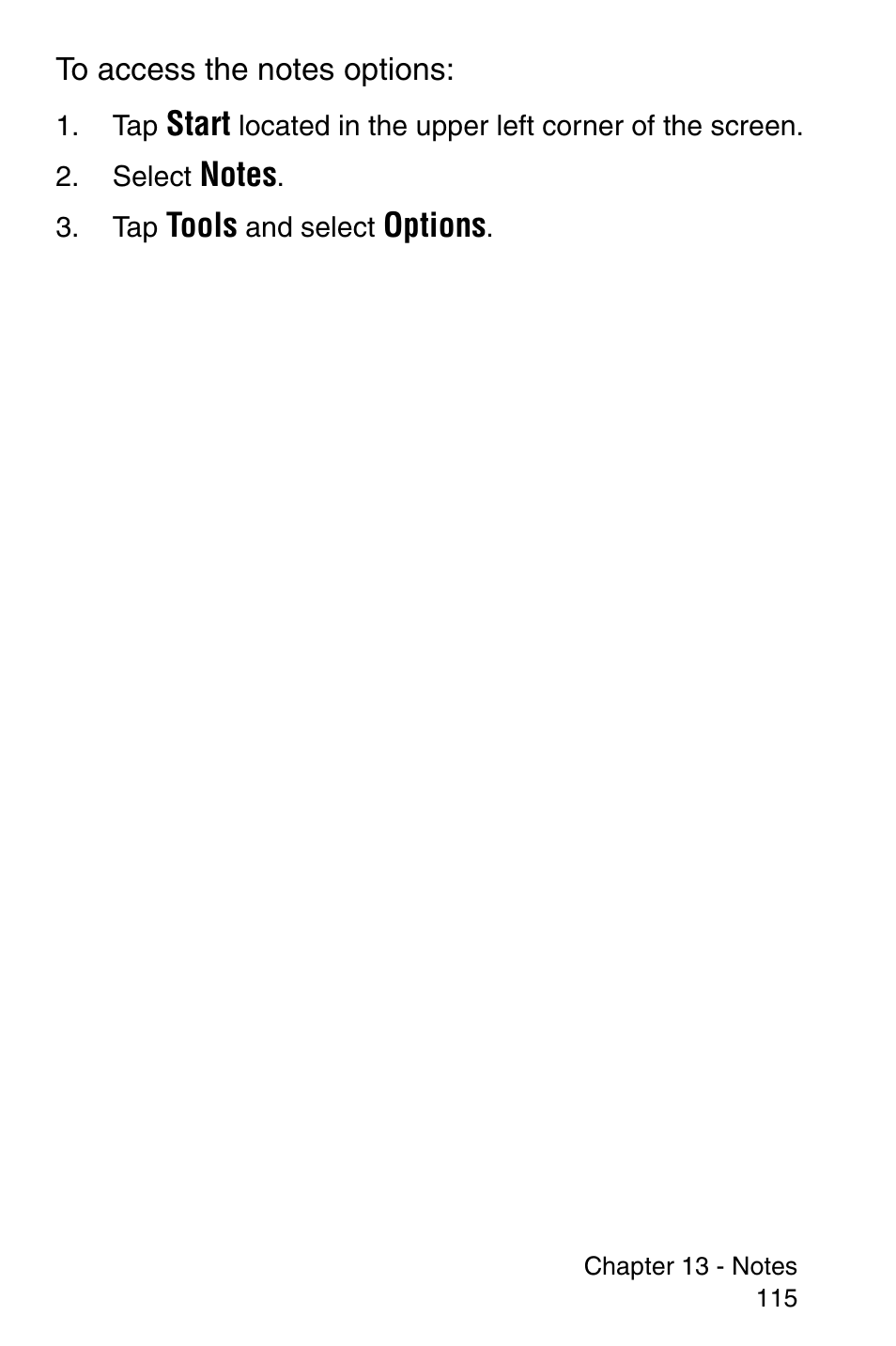 Start, Tools, Options | Samsung SCH-i700 Series User Manual | Page 115 / 194